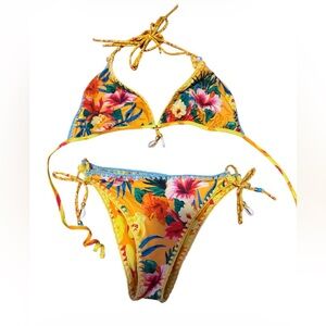 Banana Moon triangle bikini set exotic floral print shell detail size small